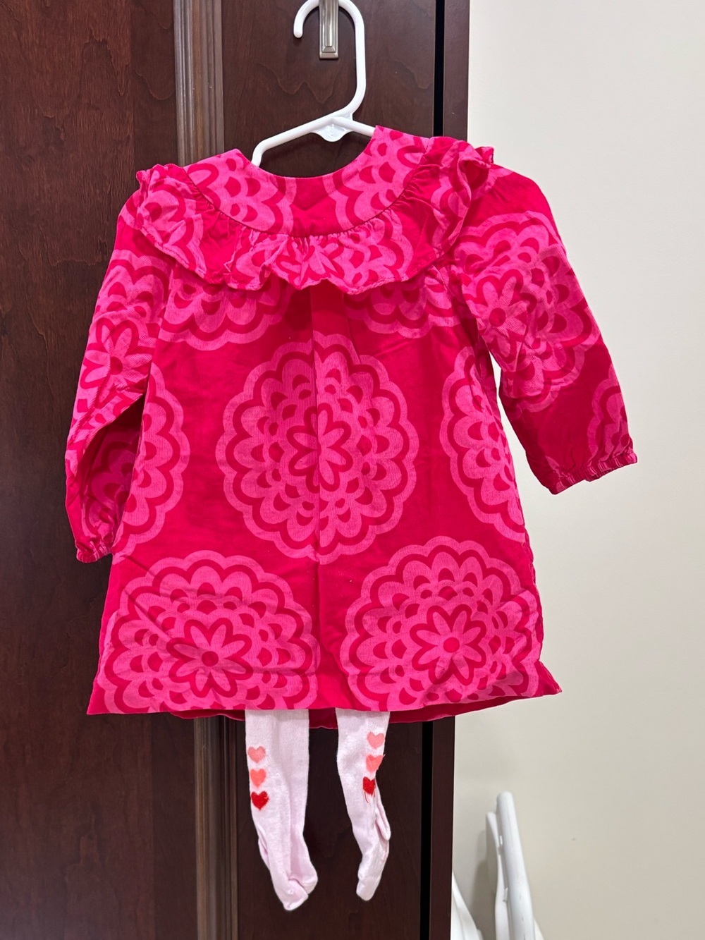 Jacadi Pink Heart-Print Girls' Dress and Knit tights size 18 MO. Beautiful!